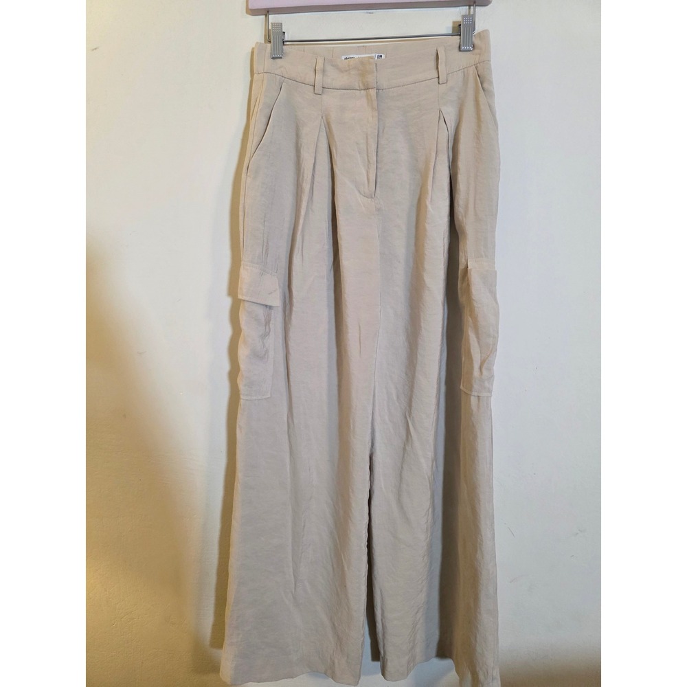 Abercrombie & Fitch Tan Wide Leg Cargo Pants High Rise Pleated Utility 24R